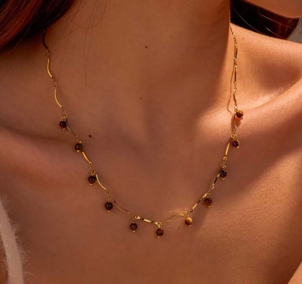 Brown Pearl Wave Rain Gold Necklace