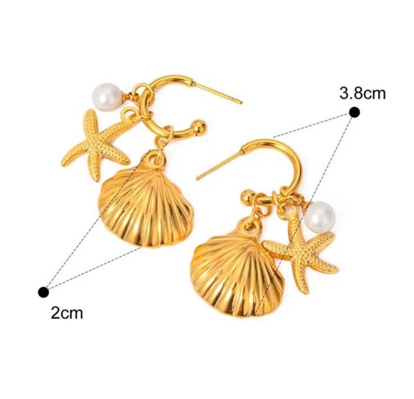Pearl & Shell Gold Earrings