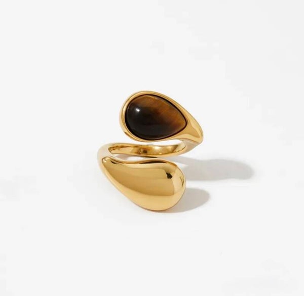 Brown Double Pearl Gold Ring