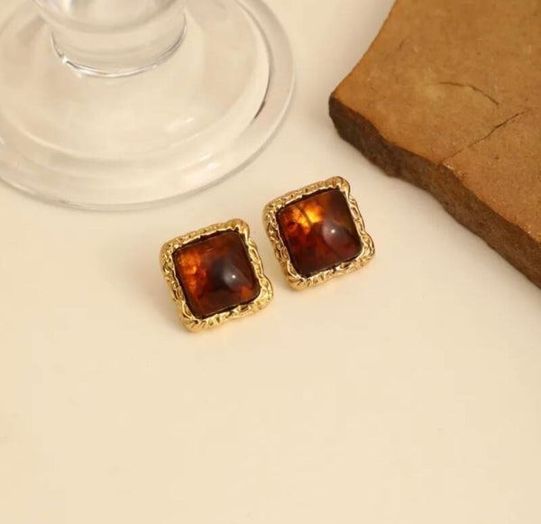 Brown Stone Gold Earrings