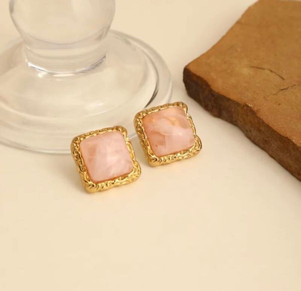 Pink Stone Gold Earrings