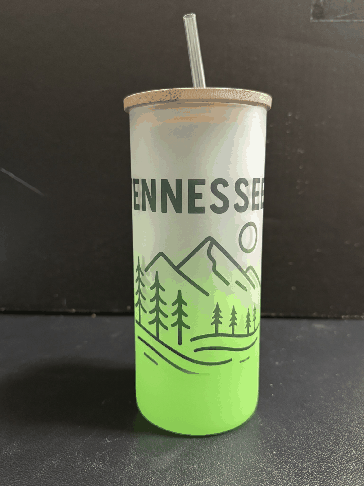 20oz Frosted Glass Cup with Bamboo Lid and Straw – Tennessee Mountain Design