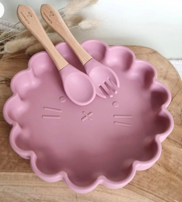Siliconen set bordje leeuw + vork en lepel