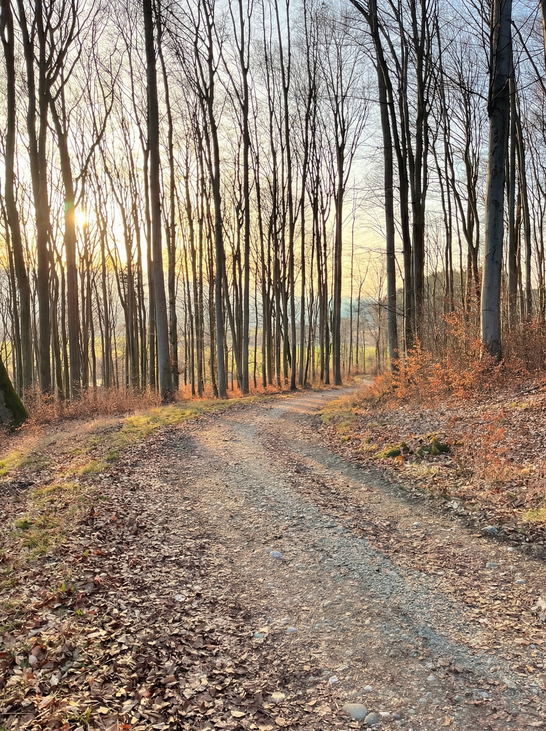 Waldweg mit Laub. Ruhig, entspannend. 