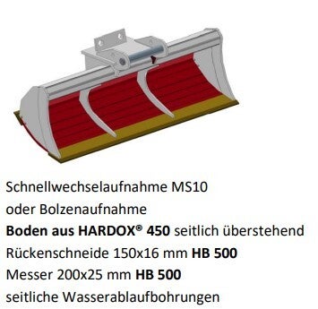 Grabenräumlöffel 13,5 - 17,5t 1600mm MS10/ OQ65