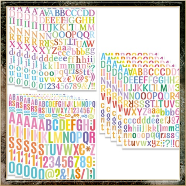 Letterstickers, 15 vellen kleurrijke zelfklevende letters