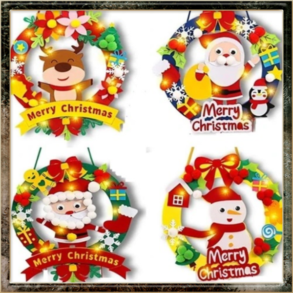 4 Kerstkrans vilt knutsel set met verlichting