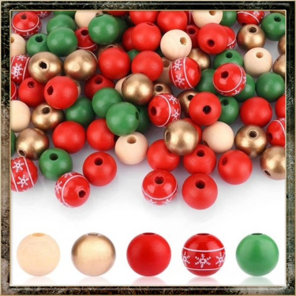 200 Stuks Kerst Houten Kralen 16mm Met Henneptouw