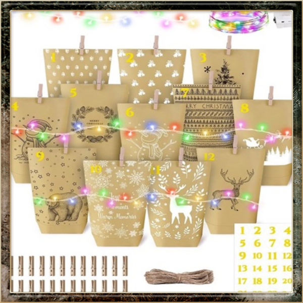 Adventskalender zakken om zelf te vullen & lichtsnoer