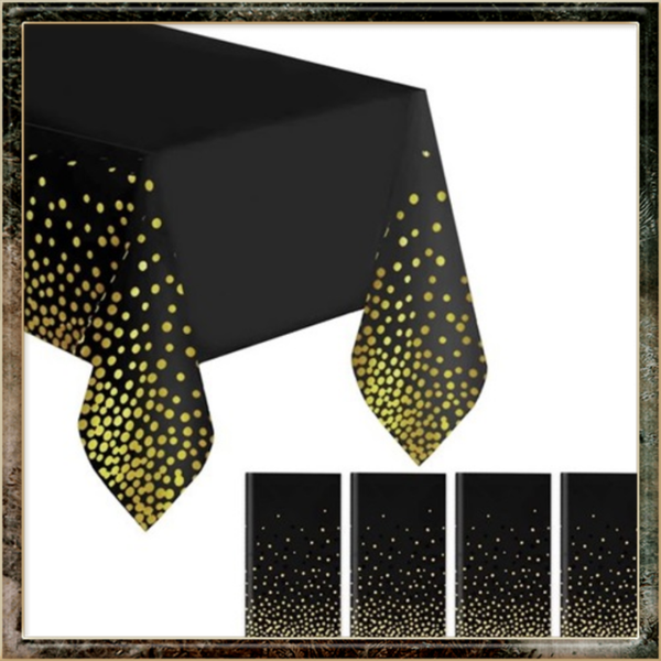 2x Zwart/Goud Plastic Wegwerp Tafelkleed 137x274cm