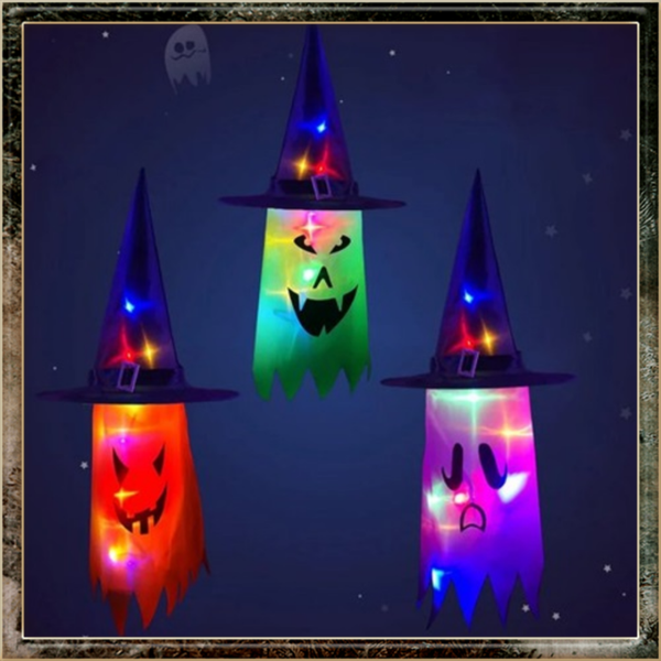 Halloween 3 stuks lichtgevende hangende spook heksenhoed LED spook decoratie