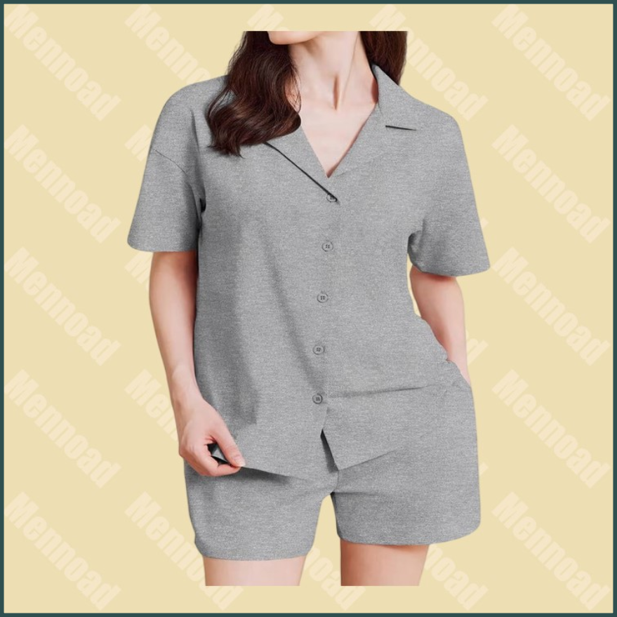 Dames katoenen korte pyjama set nachtkleding met knopen Maat S