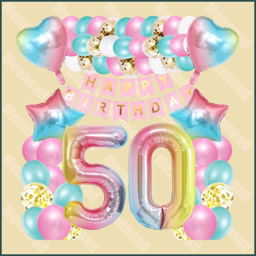 50e Verjaardag Roze 36 delige decoraite set - 50 cijfer 80x80cm