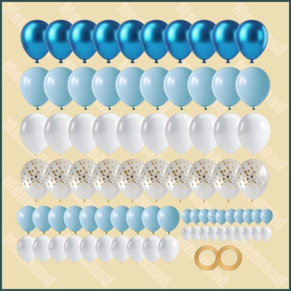 80 stuks Ballonnen, Blauw, Wit, Confetti voor feestdecoraties
