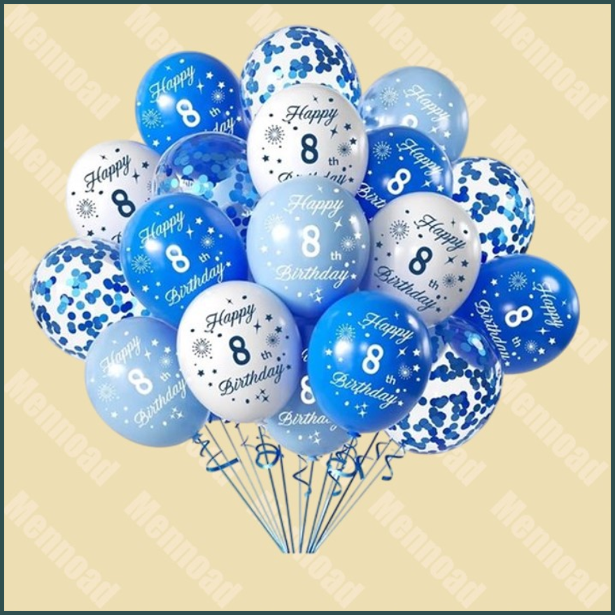 8e Verjaardag Ballonnen 32 Stuks Blauw & Wit Confetti Decoraties