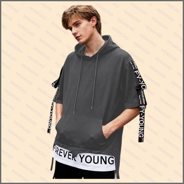 Heren Hoodie met korte mouwen, Grijs
