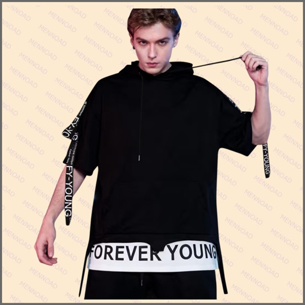Heren Hoodie met korte mouwen, Zwart