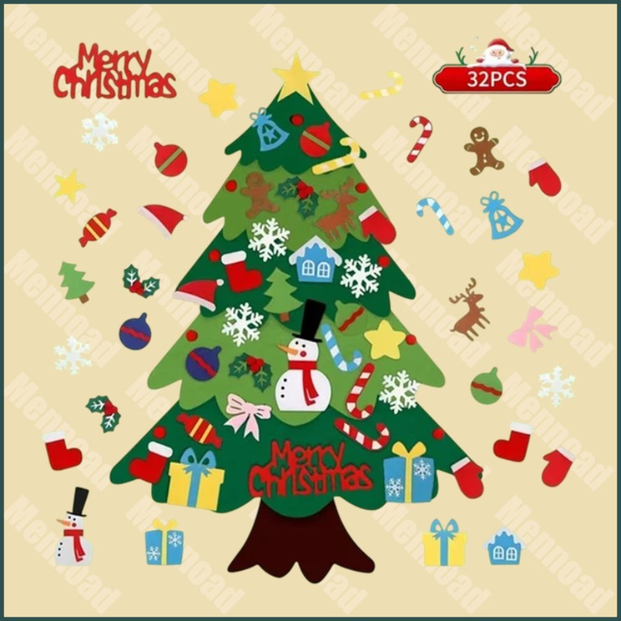Vilt Kerstboom met 32 Verwijderbare Decoraties 95x70cm