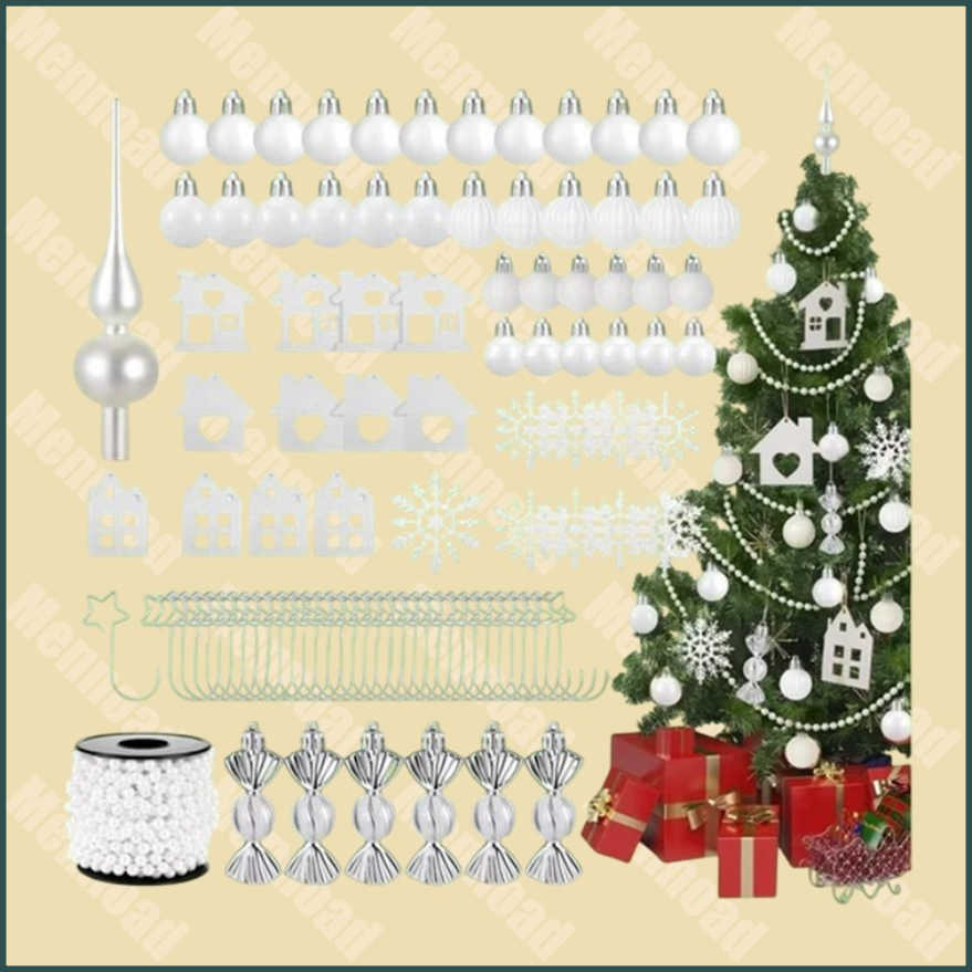 Set van 66 Witte kerstballen en andere kerstboom versiering