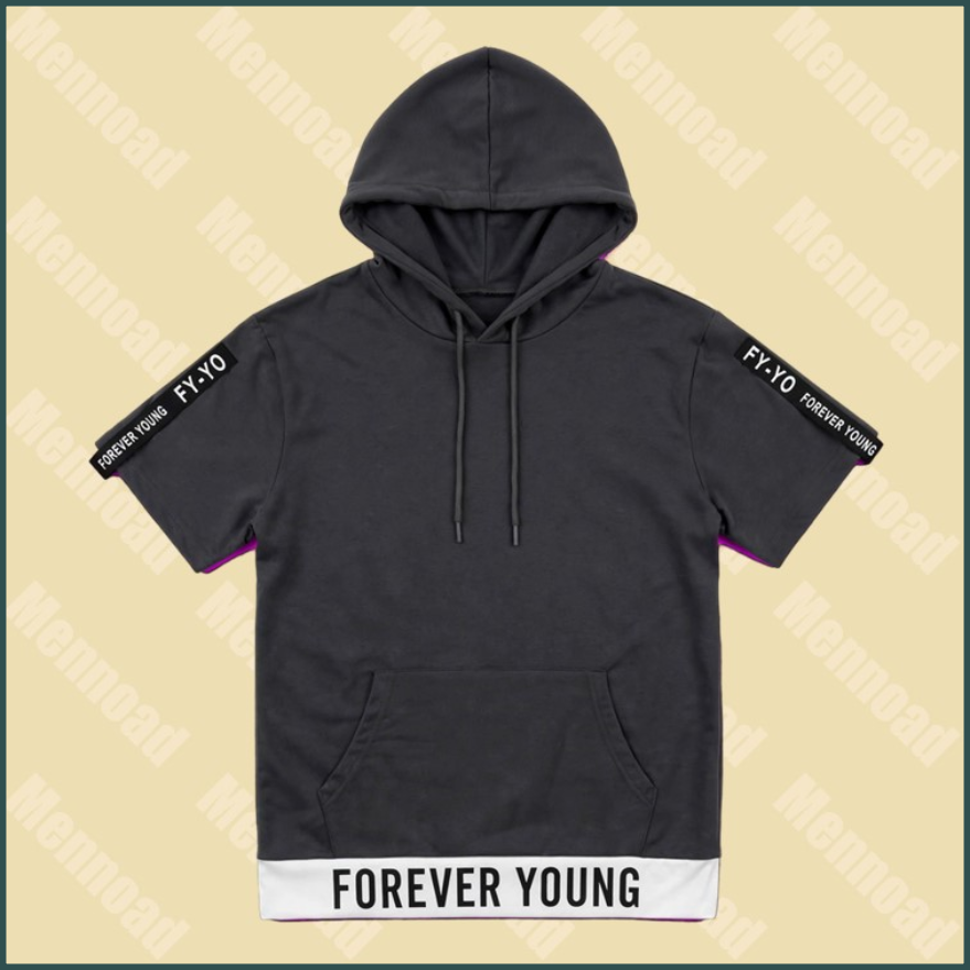 Forever Young Hoodie met zakken en korte mouwen, Grijs