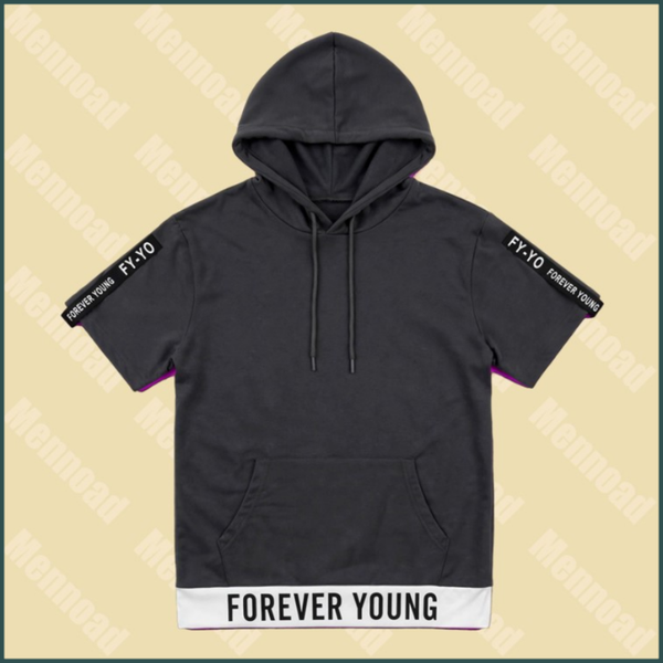 Forever Young Hoodie met zakken en korte mouwen, Grijs