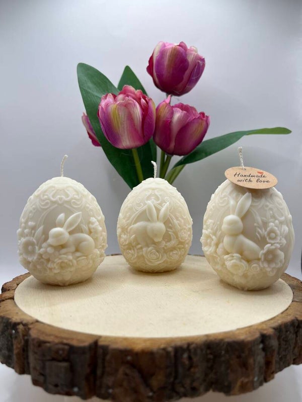 Osterzauber Ei - Hasenkerze mit Frühlingsornament