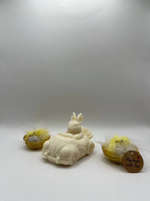 Hoppelmobil - Osterhasenkerze im Frühlingsauto