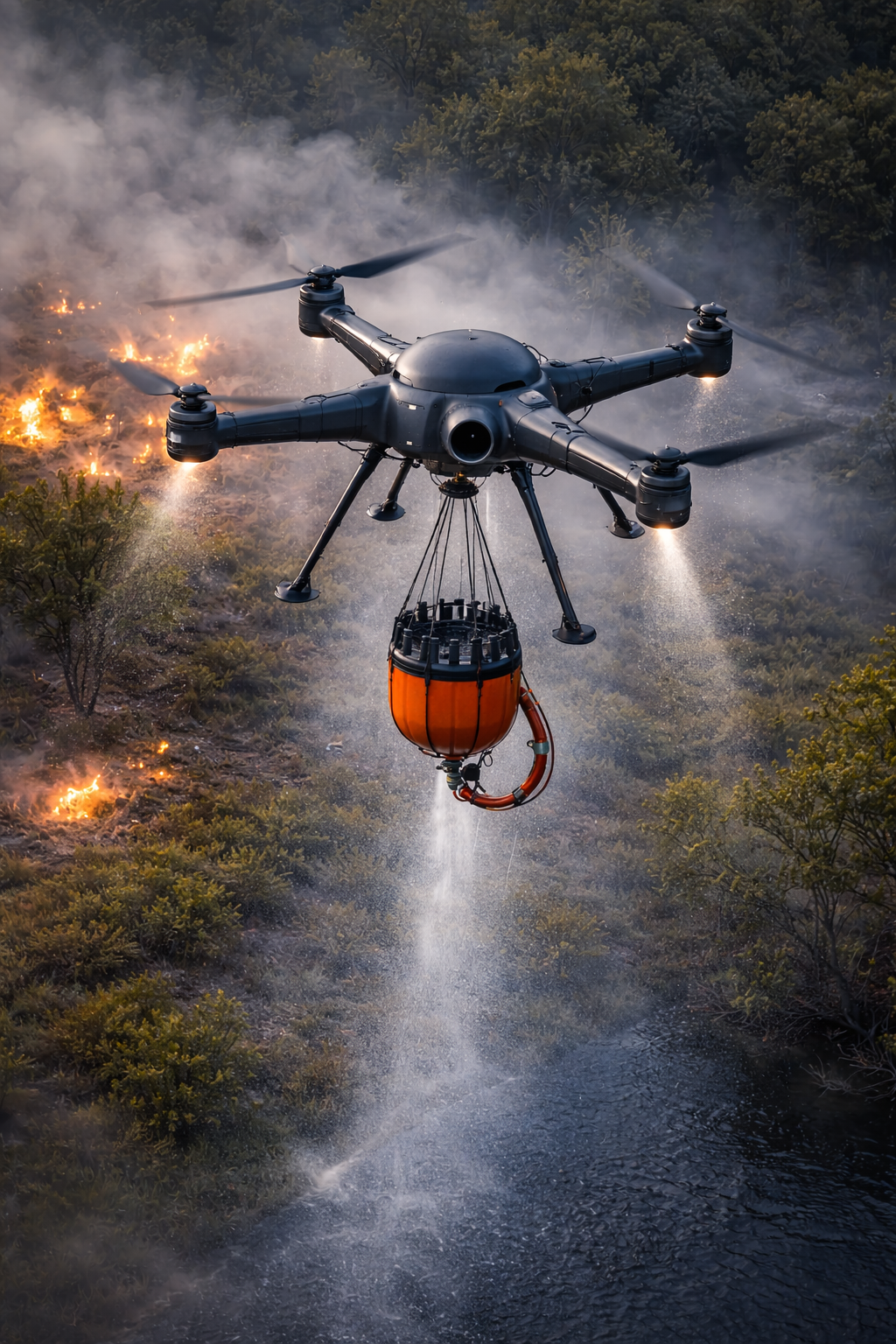 Flamblocker CF7 heavy lift drone fire fighting forest fires and search and rescue