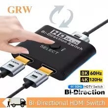 8K HDMI 2.1 Bi-Directional Switch Splitter | 2-In-1-Out & 1-In-2-Out HDMI Switch for PS5, Xbox, TV & Projector