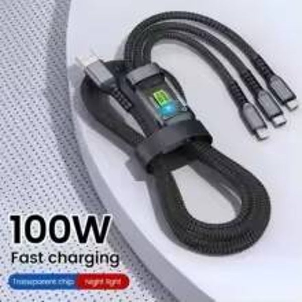 3-in-1 Fast Charging Cable 100W | USB-A Multi Charging Cord for iPhone, Samsung, Xiaomi & Huawei