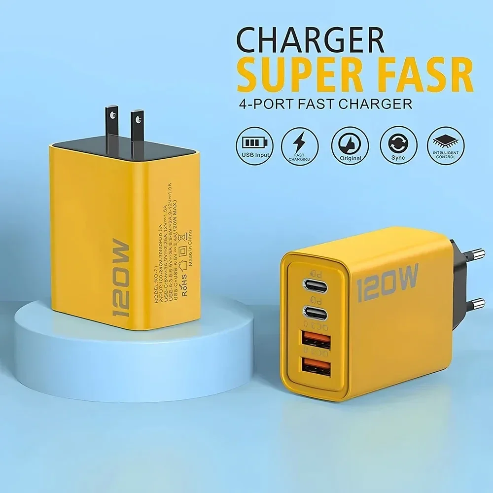 4-Port USB-C PD Fast Charger | Quick Charge 3.0 Multi-Port Wall Adapter for iPhone, Samsung, Xiaomi & Huawei