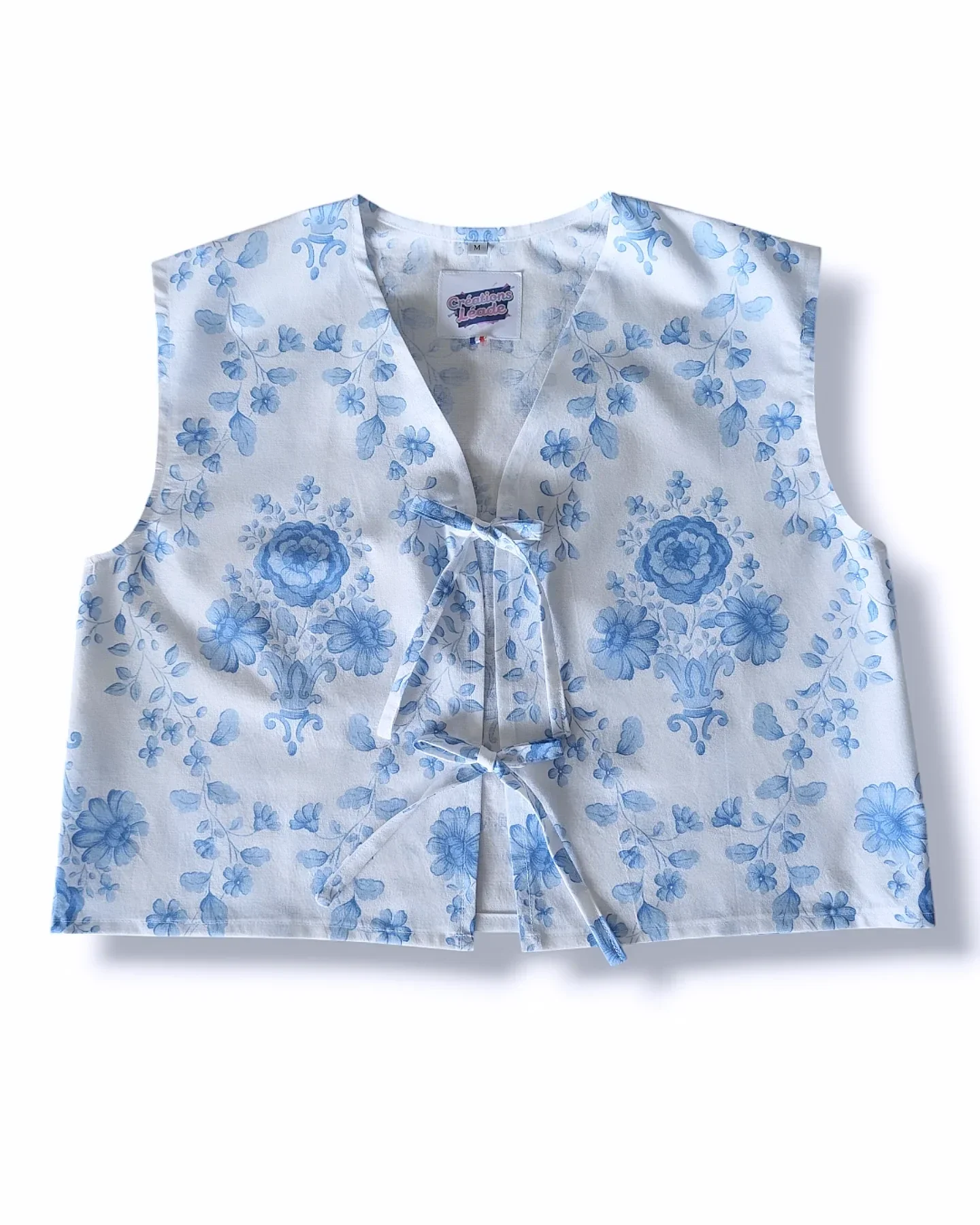 Top court à nouer fleurs bleues T. M