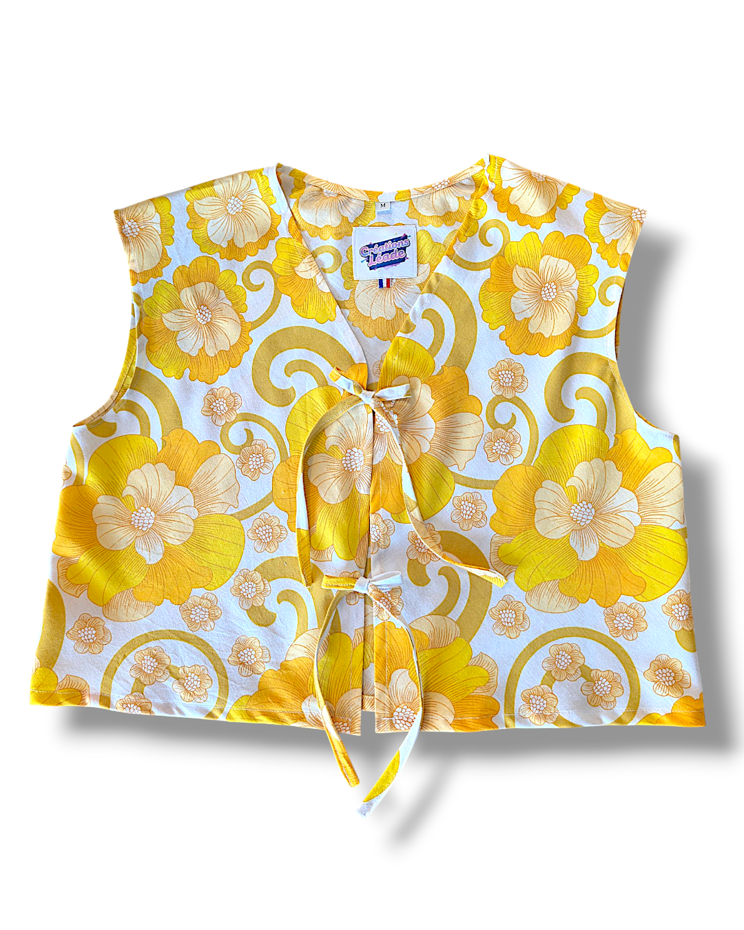 Top court à nouer fleurs jaunes T. M