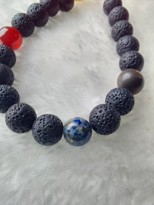 🖤 Krachtige natuurstenen armband (mannen) met lava, rood agaat & blue spot jaspis 🖤❤️💙
