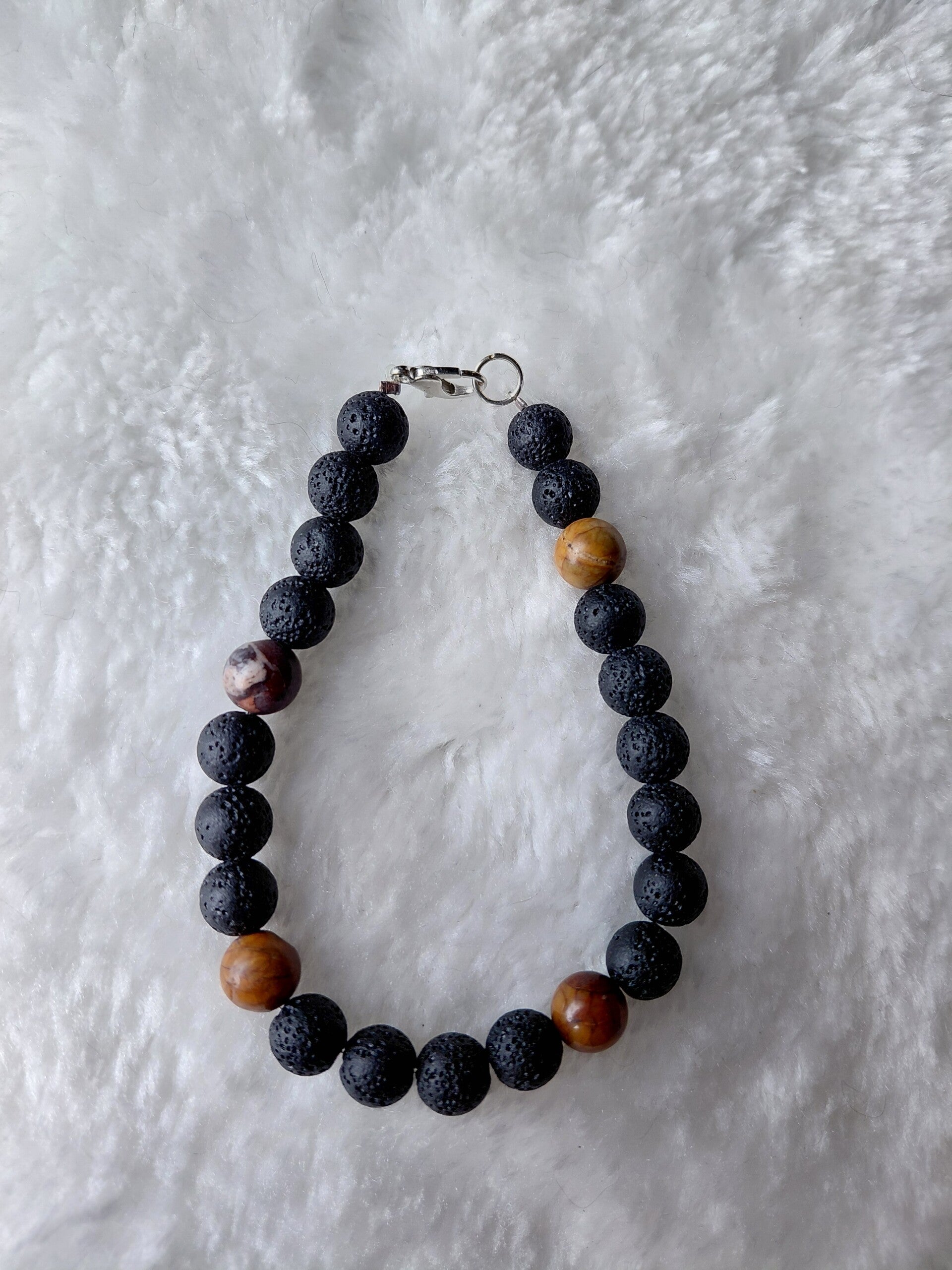 🌿 Stoere natuurstenen armband (mannen) – lavasteen & tijgeroog 🖤🤎