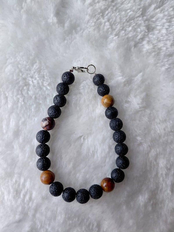 🌿 Stoere natuurstenen armband (mannen) – lavasteen & tijgeroog 🖤🤎