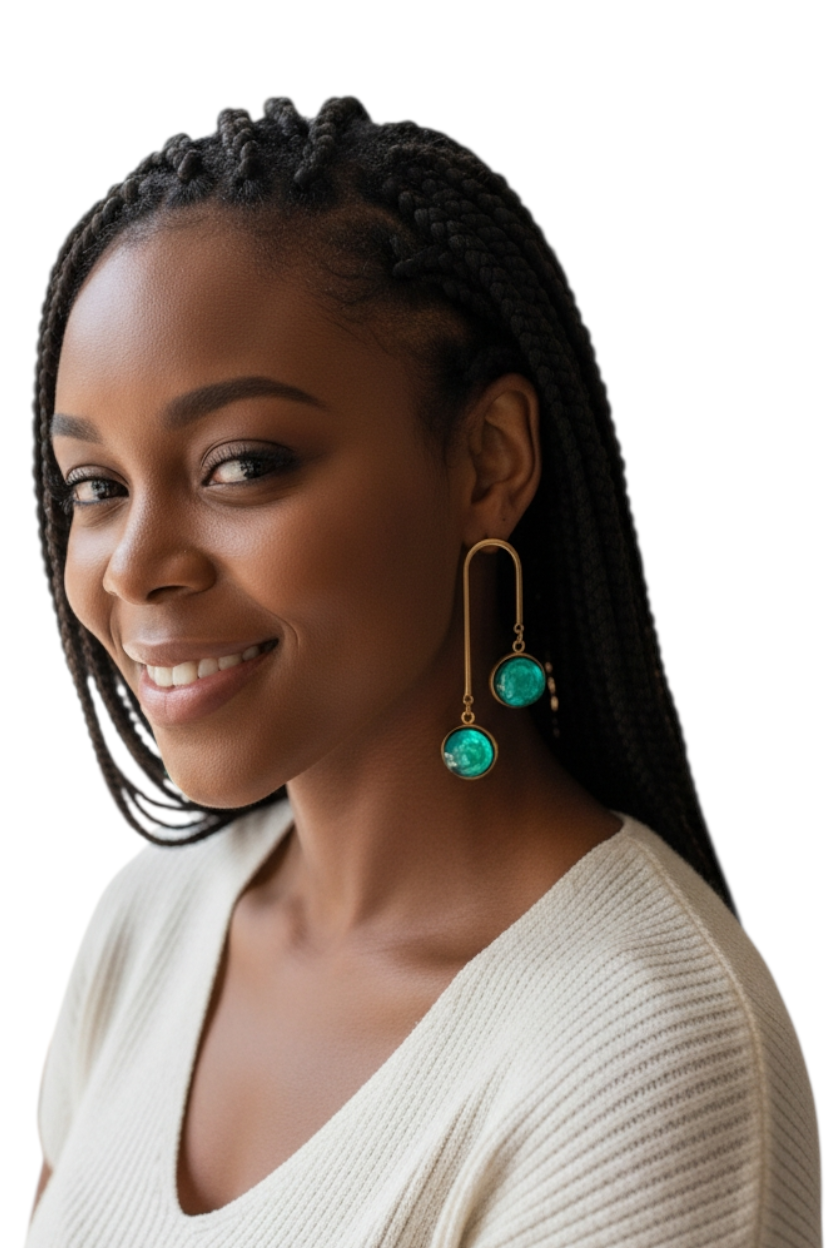 Boucles d’oreilles "Ocean Holographic" en acier inoxydable, bois personnalisé, vinyle holographique et résine UV