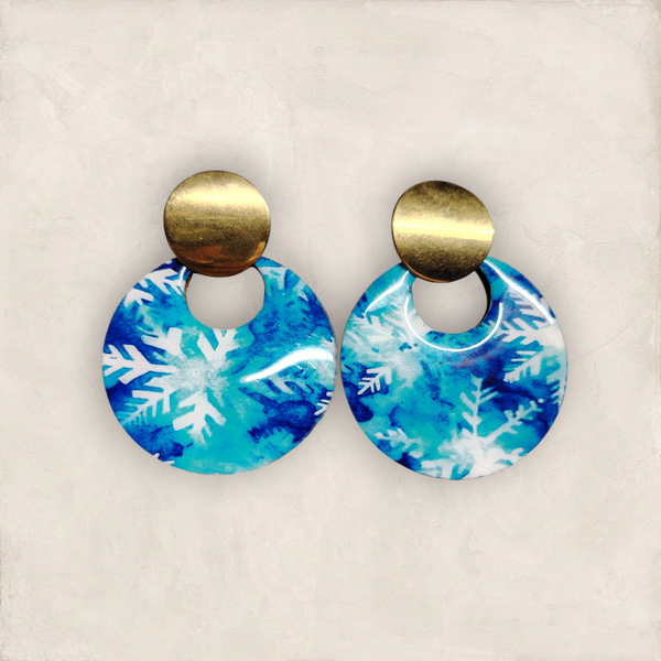 Boucles d'oreilles "Flocon Givré" – Bois Découpé Laser, Impression DTF & Résine UV