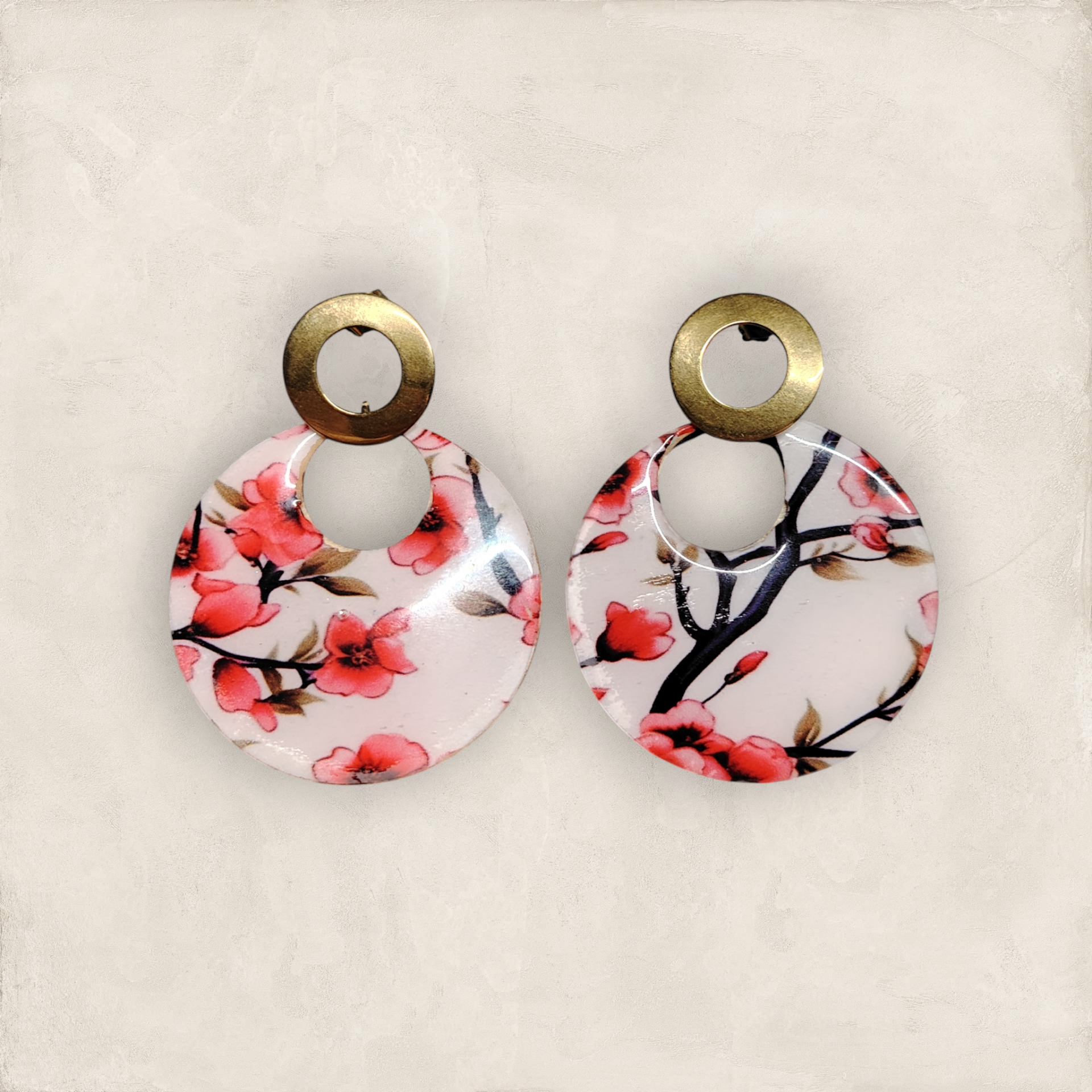 Boucles d'oreilles "Sakura Éternel" – Bois, Impression DTF & Résine UV Brillante