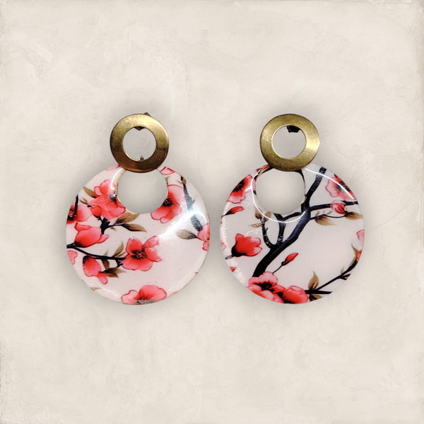 Boucles d'oreilles "Sakura Éternel" – Bois, Impression DTF & Résine UV Brillante
