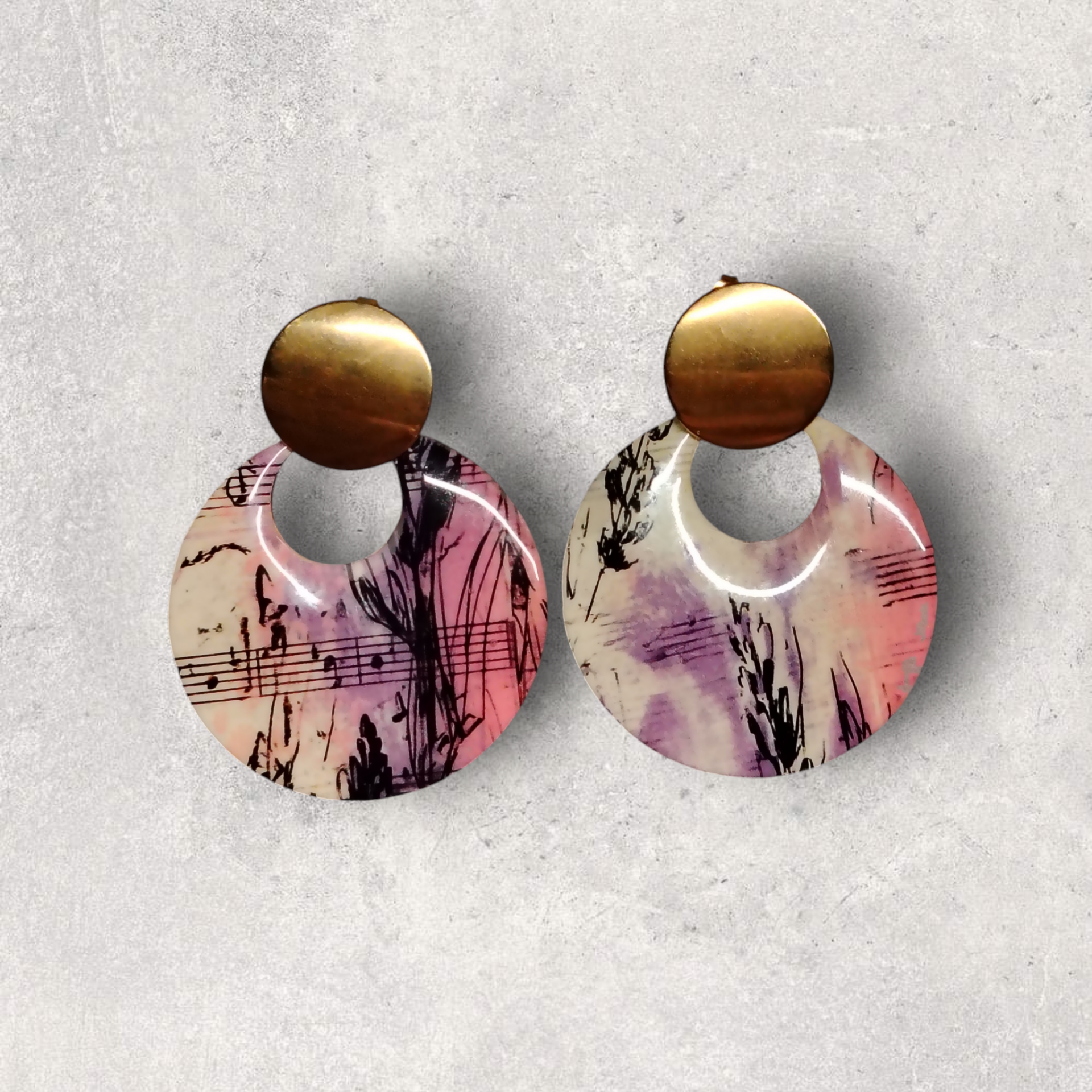 Boucles d'oreilles "Mélodie" – Bois, Impression DTF & Résine UV Brillante