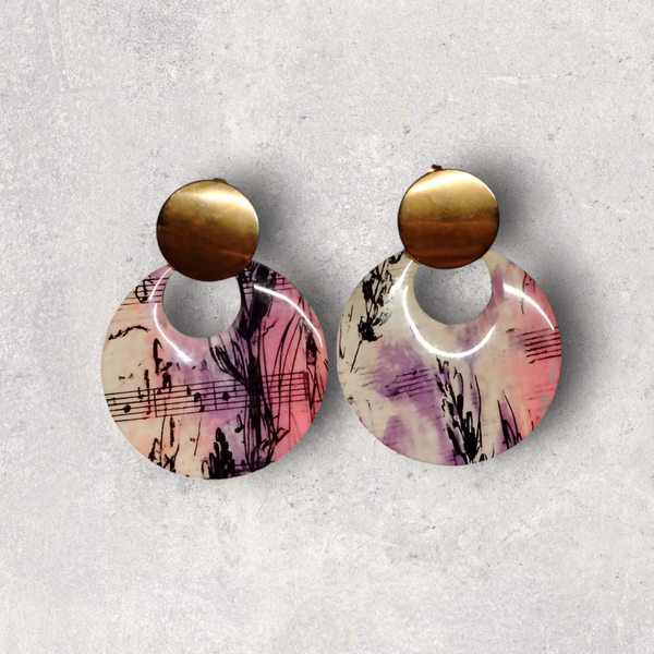 Boucles d'oreilles "Mélodie" – Bois, Impression DTF & Résine UV Brillante