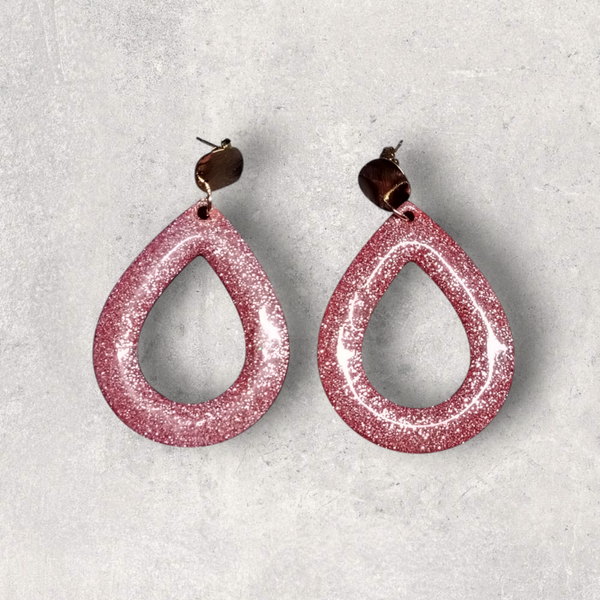 Boucles d'oreilles "Goutte Étincelante" – Bois Rose Pailleté & Résine UV