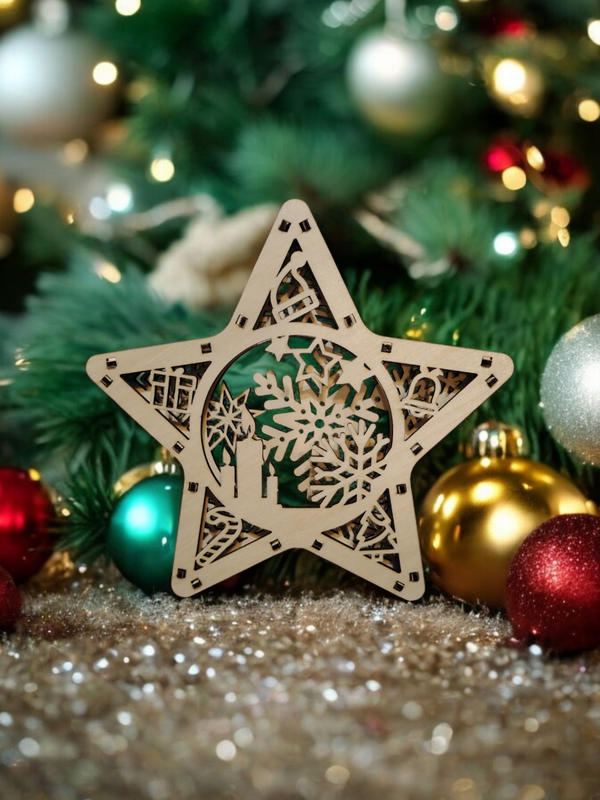 Étoile de Noël 3D en Bois
