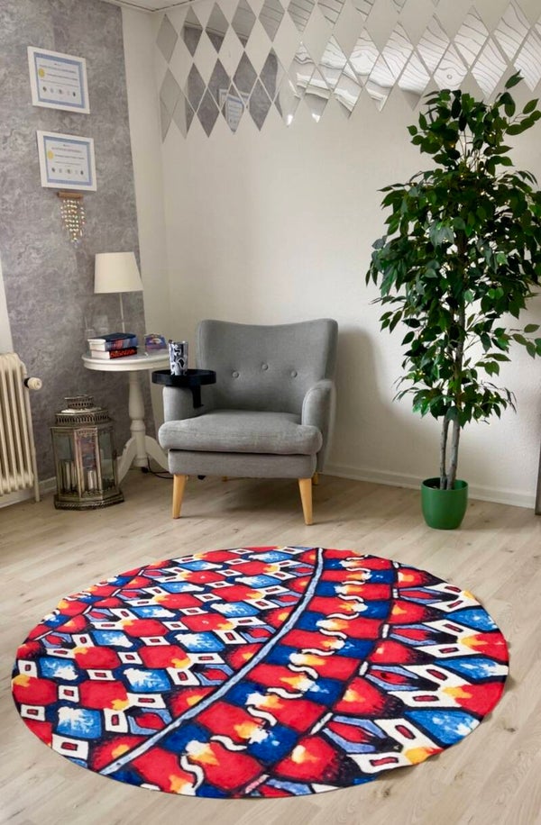 Farverigt, tribalt rundt gulvetæppe 152 x 152 cm