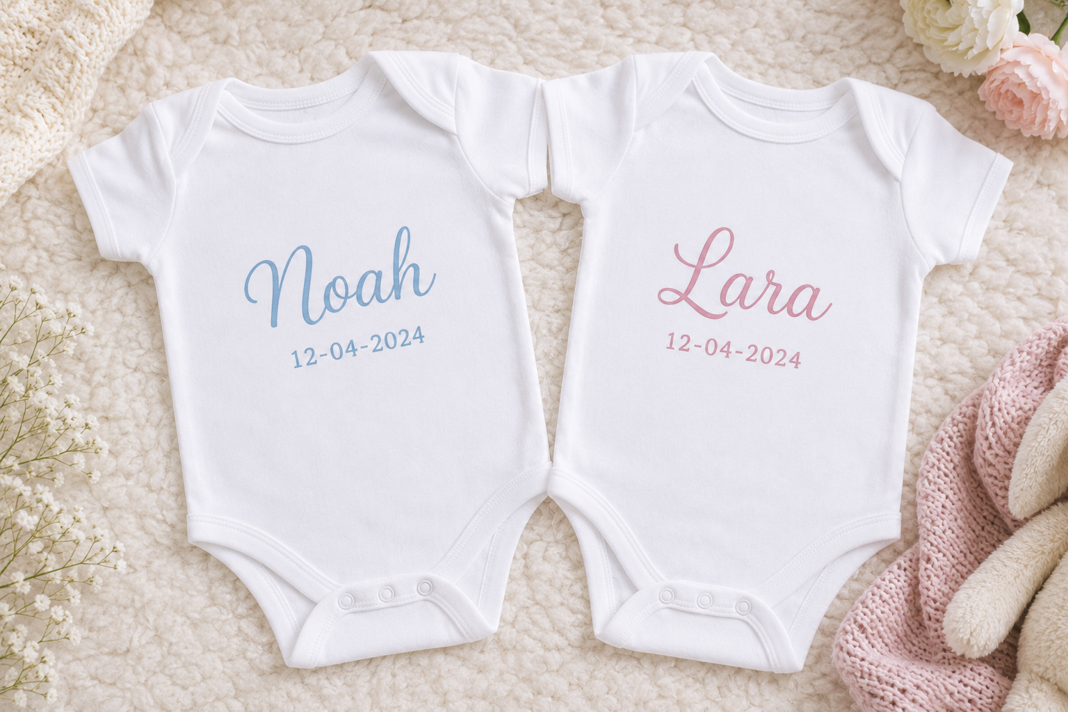 Baby rompertjes met geborduurde naam
