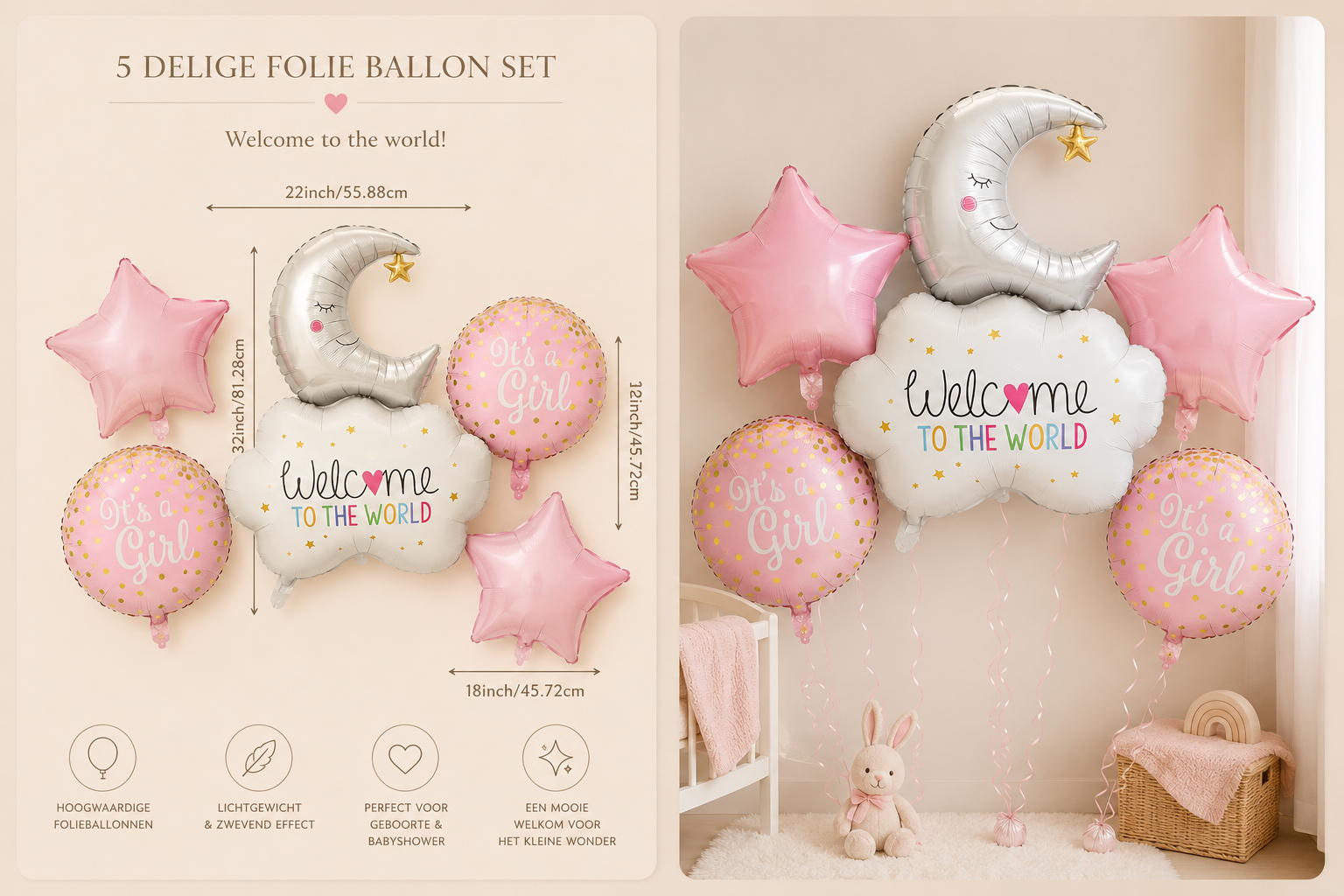 Helium ballonnenset van 3 voor meisje