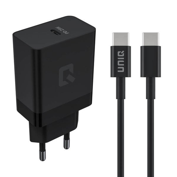 UNIQ Accessoire Snellader PD 25W Adapter met USB Type-C Kabel - Zwart