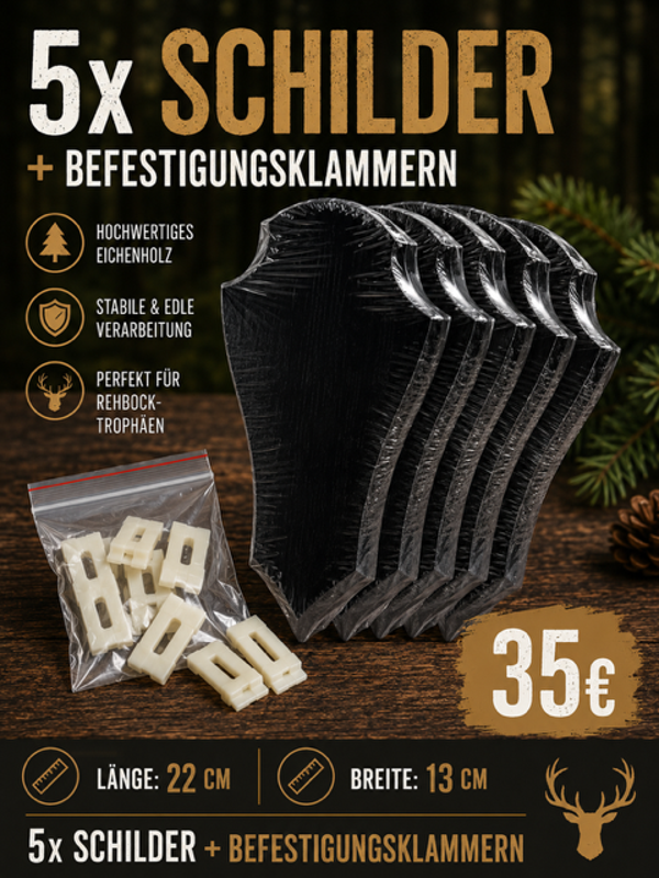 Rehbockbrett Eiche  22x13 dunkel - 5er stk. mit Klammern