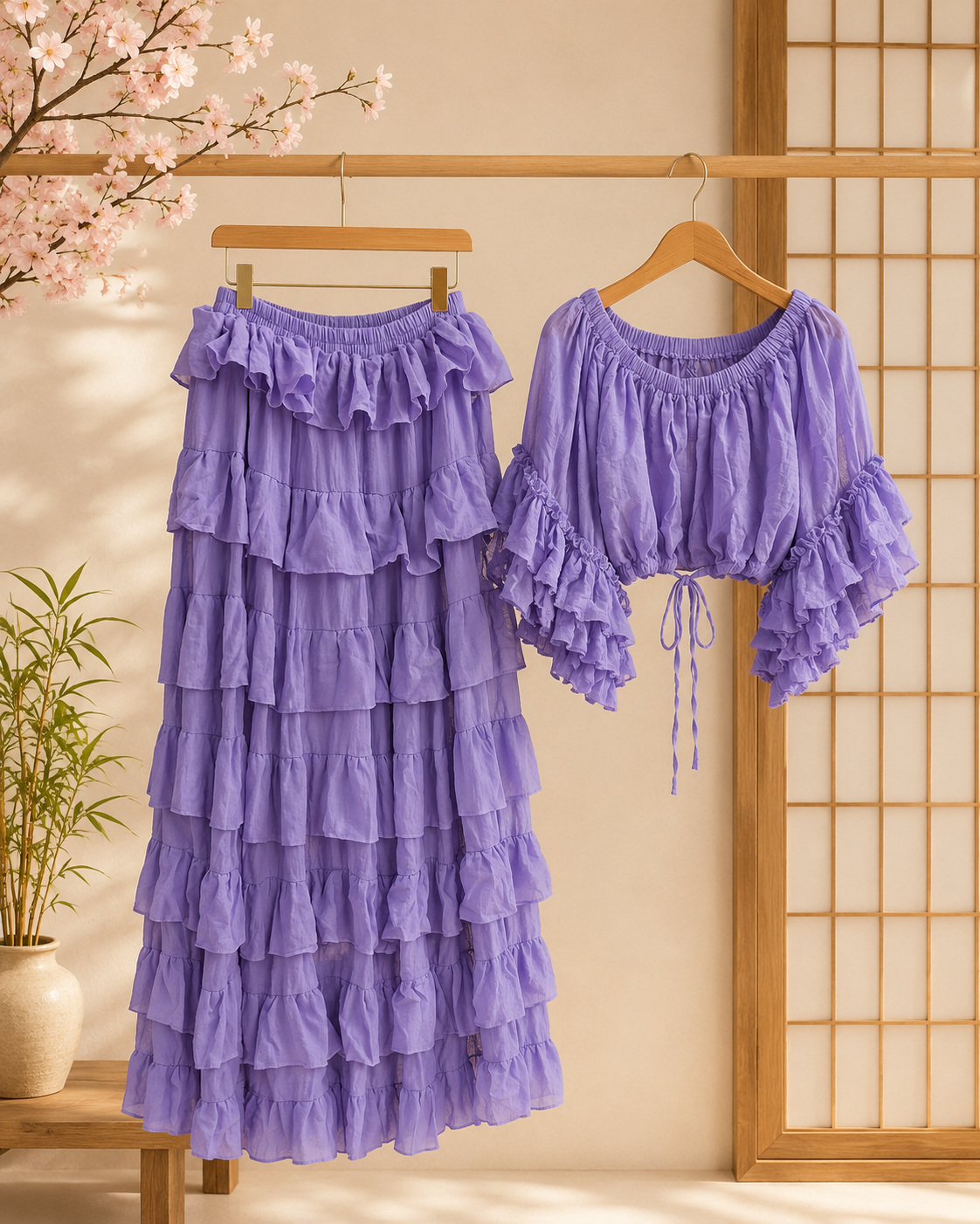 Maxi ruffle set purple